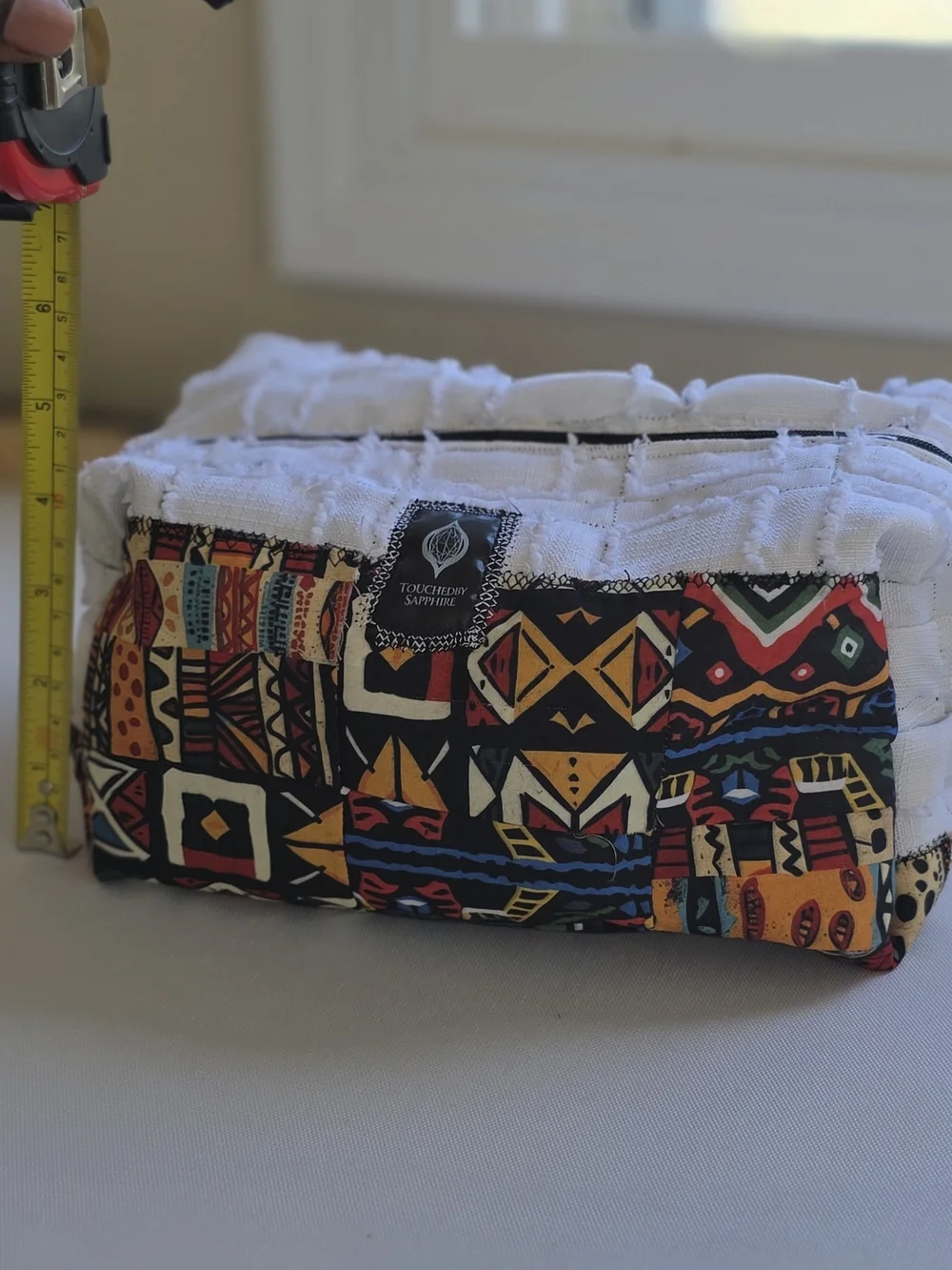 African Print White and Multicolor Spa Headwrap & Makeup Brush Holder Set